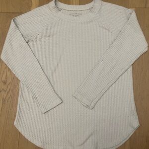 American Eagle Outfitters Women's Off-White Ribbed Long Sleeve Tee